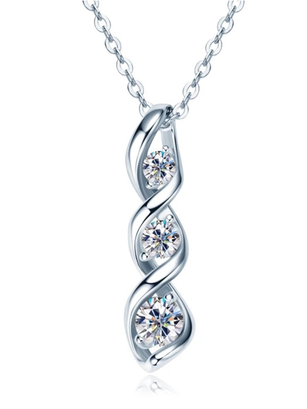 3 Stone Drop Necklace Silver CZ Vertical Pendant Dainty Sparkle Necklace Gift